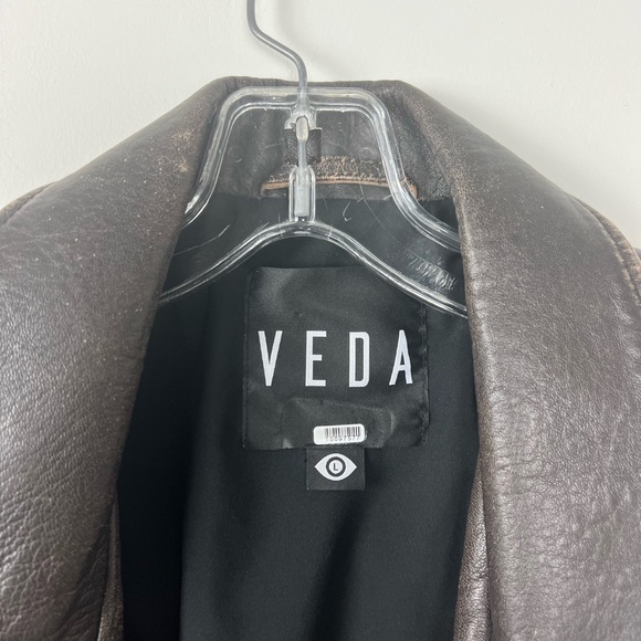 Veda Classic Leather Moto Jacket in Brown L - Picture 3 of 9